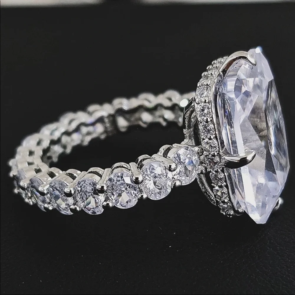 NEW ENGAGEMENT 925 STERLING SILVER HALO RING, CUTE RING, SHINY RING. - Picture 3 of 6